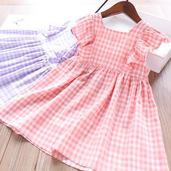 

2020 summer girls' plaid dress children's clothing wholesale, Red;yellow