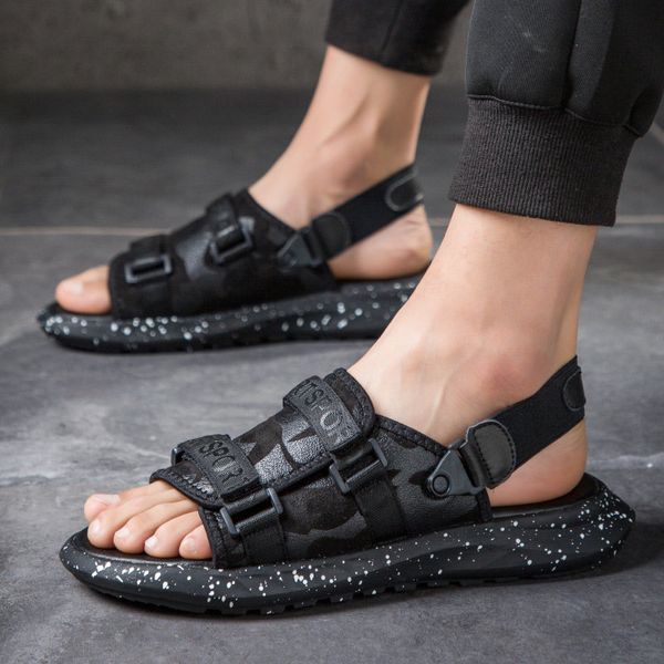 

summer 2020 fashion sandals male korean version of casual men's non-slip slippers wild personality outer wear sandals word drag, Black
