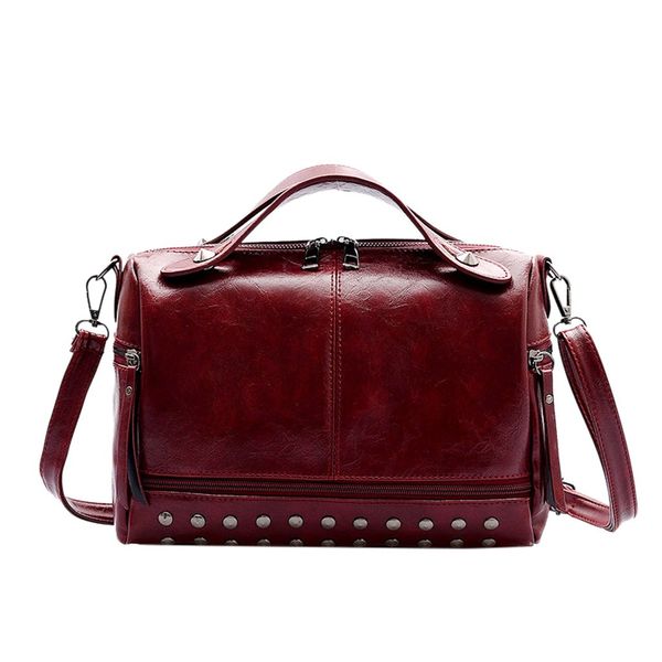 

women shoulder bags solid color genuine leathe crossbody large capacity shoulder bag retro rivet handbag bolsas feminina saco