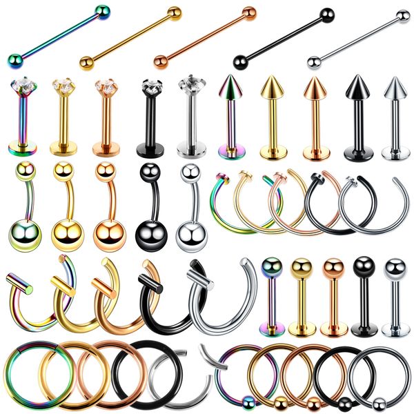 

1pc steel fashion labret stud ring circular bead rings horseshoe eyebrow tongue nose hoop piercing ear cartilage tragus jewelry, Slivery;golden