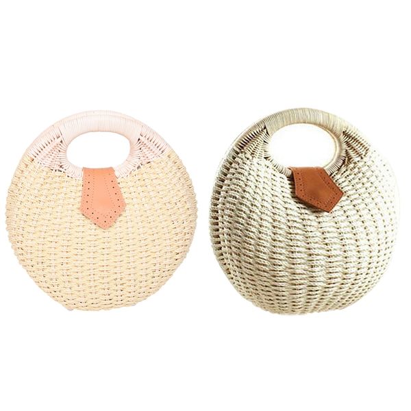 

2 piece snail's nest tote handbag summer beach bags woman straw bags women's handbag rattan bag(beige&white