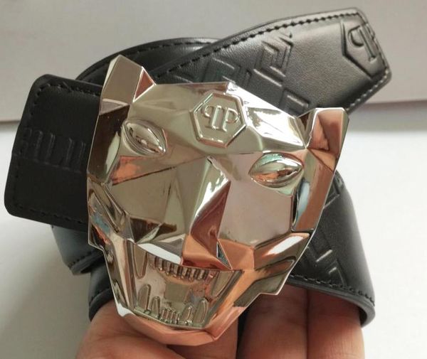 

new design p leopard head buckle brand belt for men fashion designer belts cow genuine leather belt as gift 8268, Black;brown