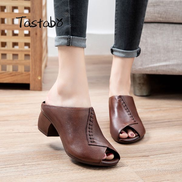 

flip flop square heel high heels muller slippers women 2020 summer shoes women fashion patchwork shallow ladies shoes s2211, Black