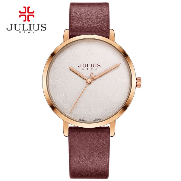 

julius simple ultra-thin watch leather strap fashion brand logo silver rose gold watch clock ja-953, Slivery;brown