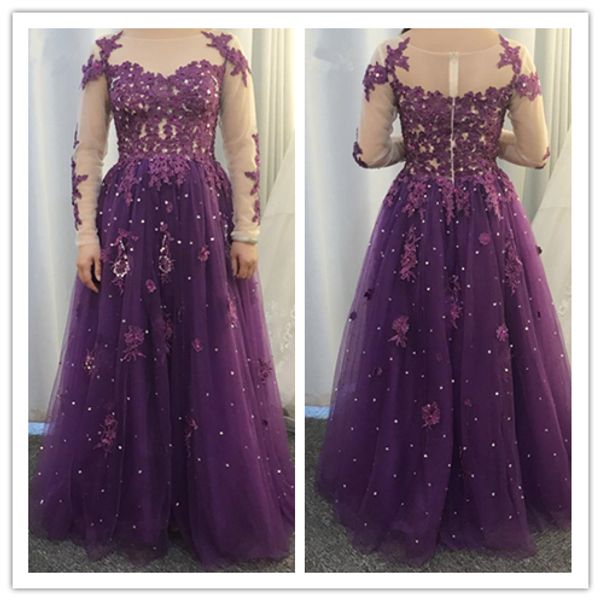 

prom dresses 2020 long sleeve lace appliques beaded sequins tulle floor length evening gowns arabic robes de soiree, Black;red