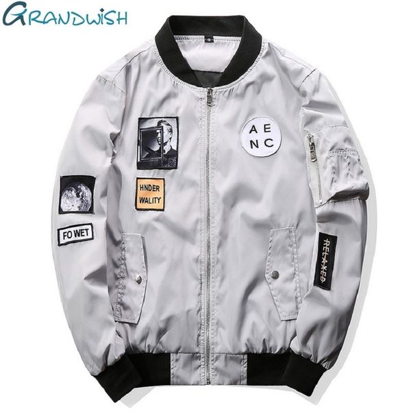 

grandwish модные мужские бомбардировщики хип-хоп патч конструкции slim fit пилот бомбардировщик пальто мужские куртки плюс размер 4xl, pa573, Black;brown