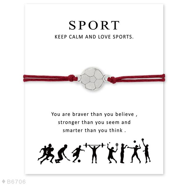 

new football handmade rope charm bracelets for women men friendship statement wish sports jewelry gift with card, Golden;silver