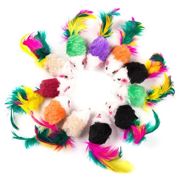 

soft fleece false mouse cat toys colorful feather funny playing toys for cats kitten