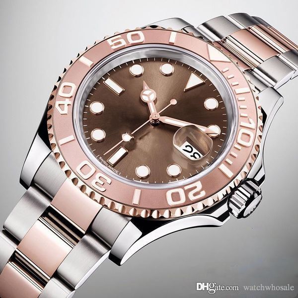 

2019 new grade mens watch 18k rose gold bezel stainless steel strap automatic movement watches sapphire glass folding buckle wristwatches, Slivery;brown