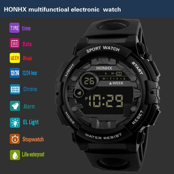 

2019 new luxury honhx mens digital led watch digital date alarm waterproof sport men outdoor electronic watch clock dropshipping, Slivery;brown
