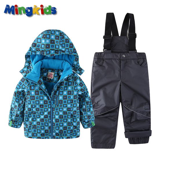 

mingkids snowsuit boy ski set outdoor winter spring autumn warm snow suit waterproof windproof padded european size plaid, White