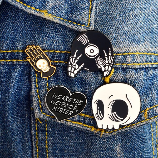 

fashion vintage metal kawaii skull letter enamel pin badge buttons brooch shirt denim jacket bag decorative brooches for women girls, Gray