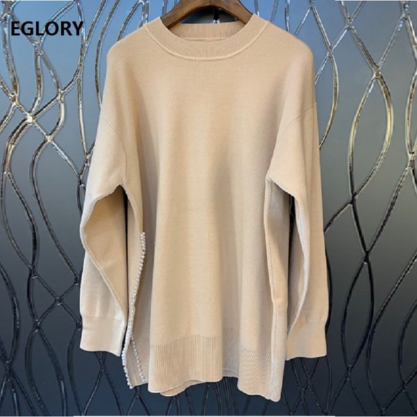 

new 2019 autumn winter knitted sweaters women pearl beading patchwork long sleeve casual plus size jumpers female, White;black