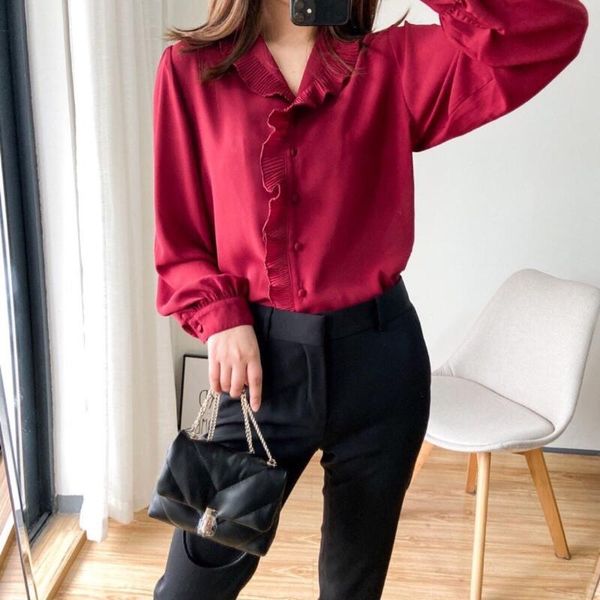 

женская рубашка 2020 ранняя весна новый рюшами воротник рубашки блузка, White