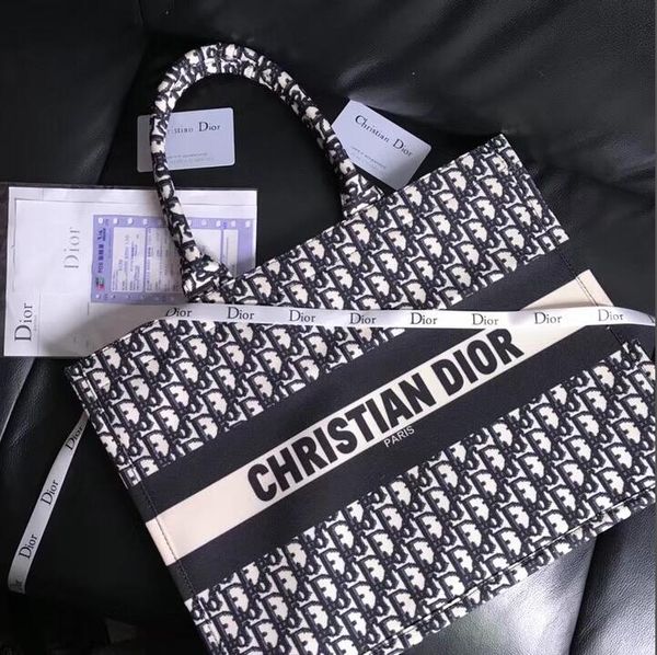 

2019 new 172 dio 82 172 men women fa hion hopping bag women canva leather handbag large tote bag french hopping bag, Black