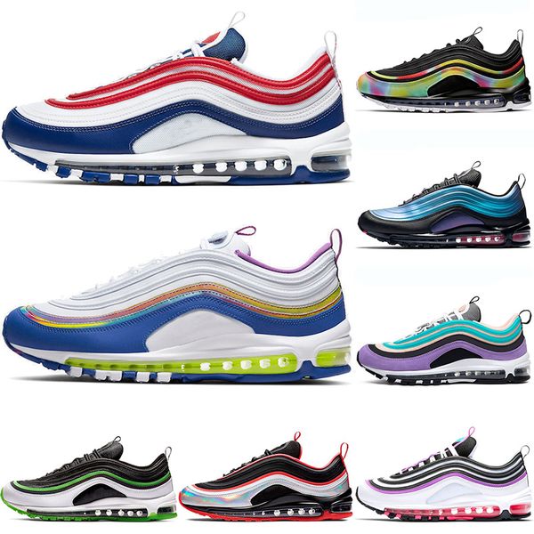 

2020 easter mens 97s cushion running shoes usa tie dye black throwback future bright violet mens women off trainers sport sneakers 36-45, White;red
