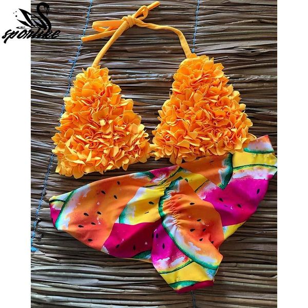 Brasileiro Biquini Mujer Tow Pieces Bikini Set 2019 Ternos Sexy Swimwear Mulheres Swimsuit Halter banhar natação desgaste Imprimir