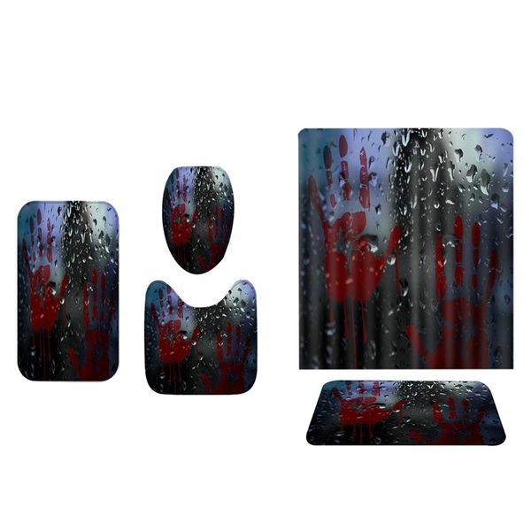 

blood handprint halloween pattern mat bath mat set