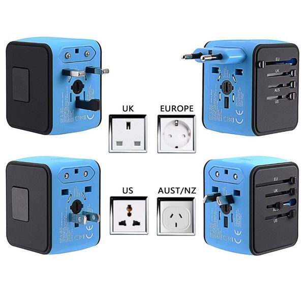 

travel adapter universal power fast charger 4 usb ports all-in-one international wall plugs sockets converter eu/us/uk/au plug