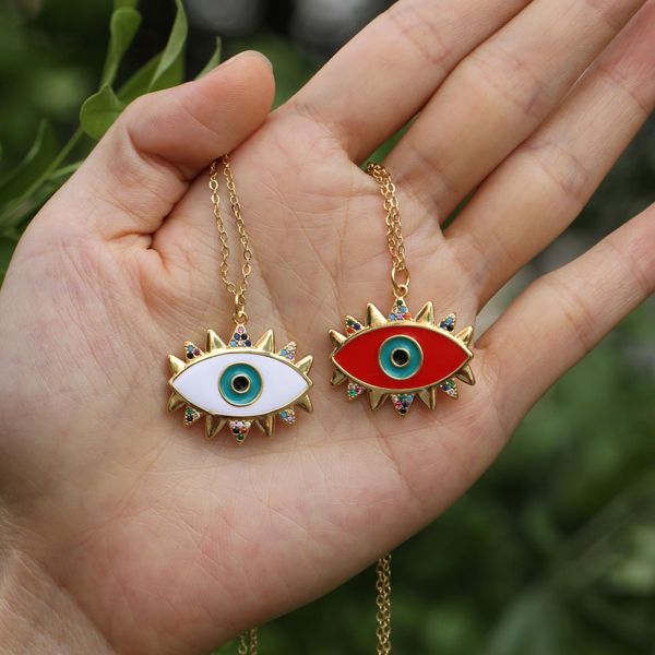 

новый дизайн моды ожерелье модные медь micro кубический циркон турецкий devil eye эмаль для женщин шарм ожерелья ювелирные изделия roiax, Silver