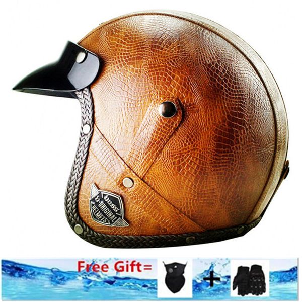 

dot утвержденная мотоцикл мотоцикл мопед круиз touring pu кожаный шлем open face jet - каско brown s до xxl
