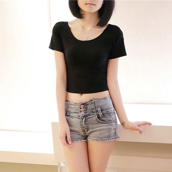 

white square crop blusone short sleeve bare midriff casual grey lovely crop