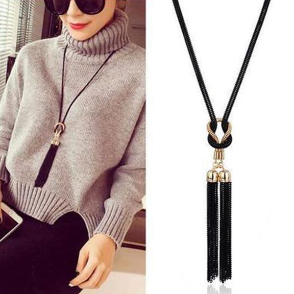 

new fashion women necklace gold tassel long chain sweater pendant collar jewelry, Silver
