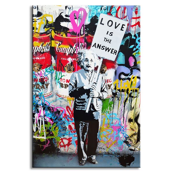 

paintings wall art 1 piece banksy art "love is the answer" canvas colorful graffiti street artwork a man holding a sign pictures