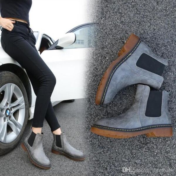 

women british pu leather ankle boot matin boots chunky heels short flat boot spring snow boots dress winter shoes inner velvet ayp6448, Black;grey