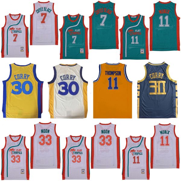 

2019 flint tropics semi-pro 33 jackie moon 11 ed monix coffee stephen 30 curry klay 11 thompson basketball jerseys, Black;red