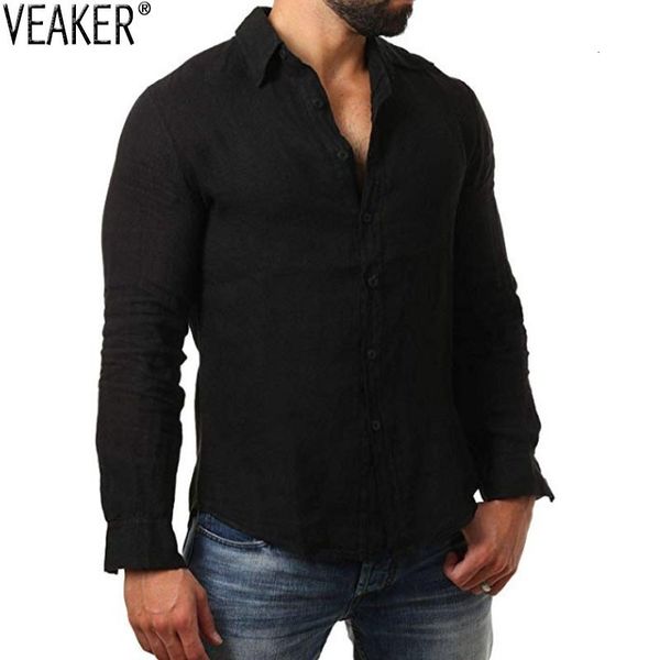

2019 new gentlemen cato linen shirts effen color white black linen cats shirt men long mouwen casual shirts  -3xl