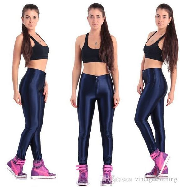 

women fashion brand new high waist candy color shiny dance disco pants american a pencil workout pants plus size xl, Black;white
