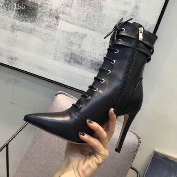 

female 2019 new classic pointed stiletto bare boots high heels autumn and winter leather and ankle boots martin bootssize 35-40, Black