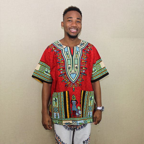 

big red design african traditional print 100% cotton dashiki t-shirt for unisex