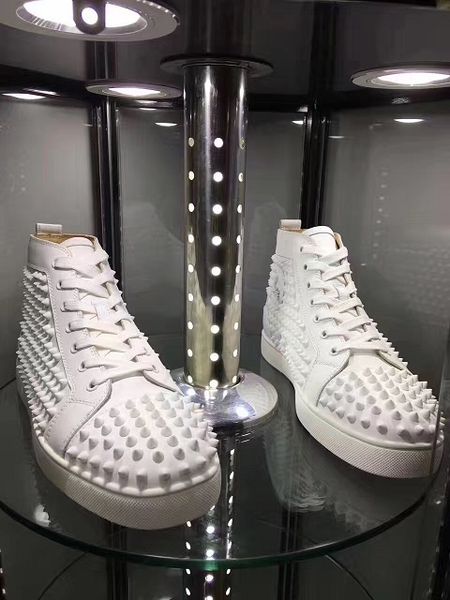 

new 2019 fashion paris spikes sneaker men & women high red bottom shoes designer walking shoe party wedding size 35-46, Black