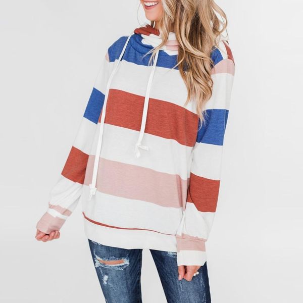 

осень зима harajuku принт пуловер толстые свободные женщины с длинным рукавом полосатый толстовка с капюшоном толстовка женский повседневная, Black