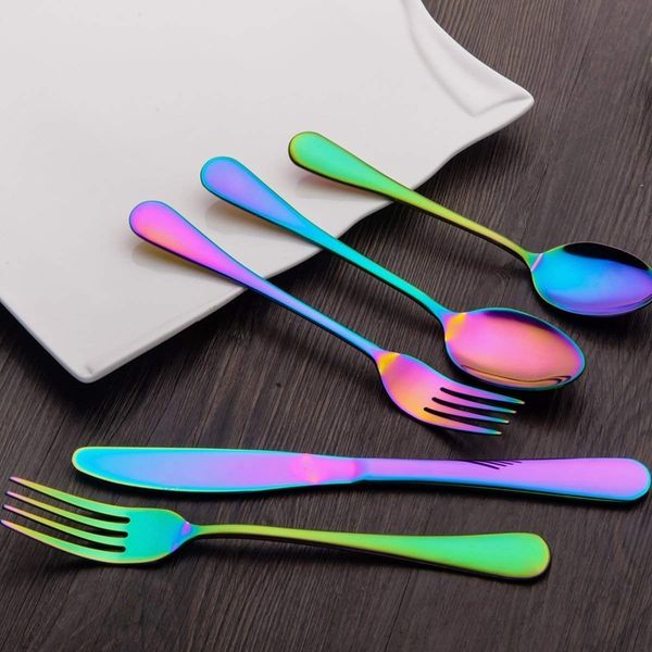 

abui-flatware set 20 piece, stainless steel with titanium colorful plated, multicolor flatware set, silverware, rainbow color cu