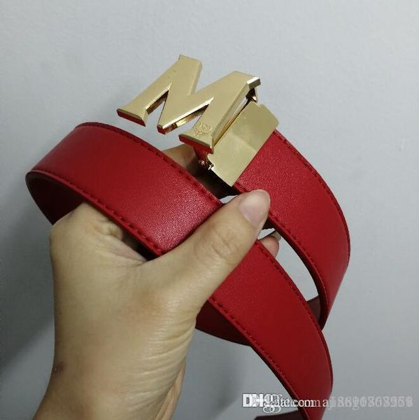 

2019 new men and women smooth gold buckle black belt brand designer men 3.8 luxury leather belt, size100-25cm, Black;brown