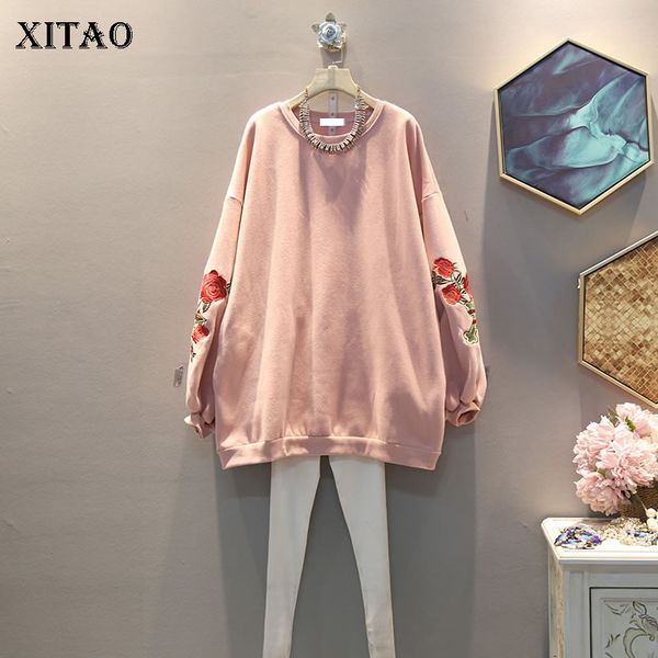 

xitao embroidery floral sweatshirt women fashion new 2019 autumn elegant pullover full sleeve minority casual sweatshirt xj2295, Black