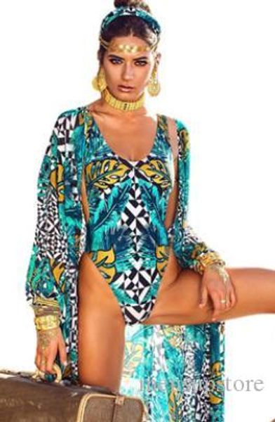 

women leaves printed beach bikini sets one piece bikini cover-ups 2pcs swimwear holiday clothing, White;black