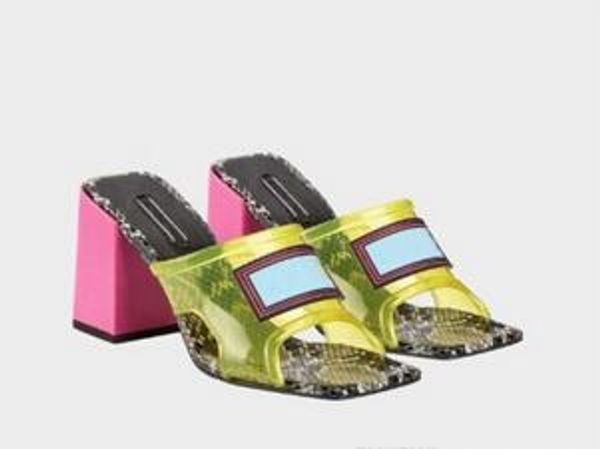 Designer-C Cristal Sandals Slides salto alto verão Designer interior cristal transparente Feminino deslizador Shoes 42 43