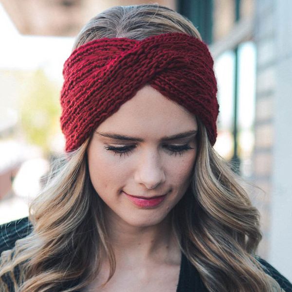 

winter warmer ear knitted headband turban for lady women crochet bow wide stretch cross hairband headwrap hair accessories