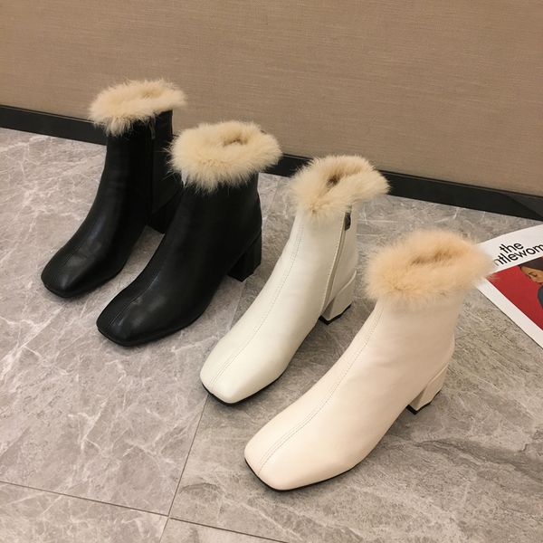 

winter boots with fur zipper boots-women shoes booties woman 2019 high heels plush riding rubber stiletto ankle autumn 2020, Black