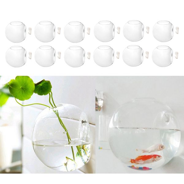 

12pcs wall hanging planters flower pots glass air plant containers 4'' diameter