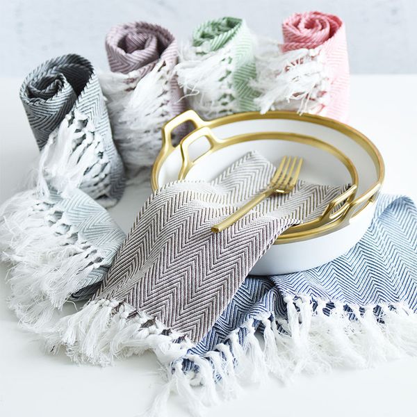 

ins nordic style napkin cloth striped cotton table mat, tea towel cup cloth household fabric tassel napkin