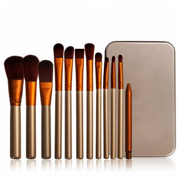 Madeira Handle Makeup Brushes Set Fundação Eyeliner Sombra Brushes Kit maquiagem cosméticos ferramentas com 12pcs / caixa de RRA780 set