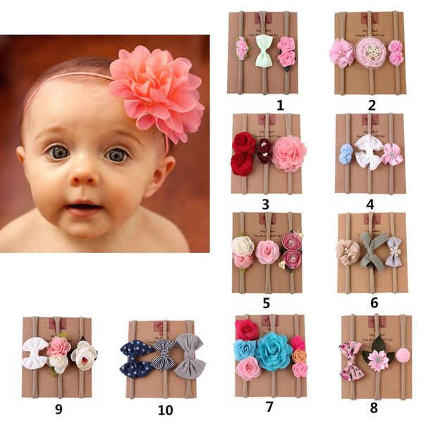 

baby girl hair clips colorful flower newborn baby bows headband elastic kids toddlers hair band girl accessories, Slivery;white