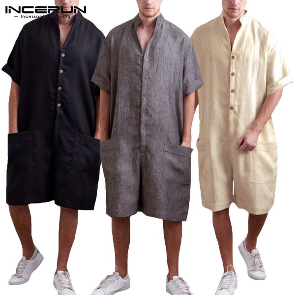 

2019 overall romper harajuku baggy pants button big pockets men jumpers overalls fashion cargo suits casual ramper, Black