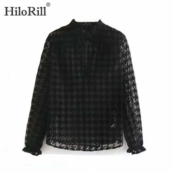 

lace mesh see through женщины стильные блузки с длинным рукавом рябить повседневный black top блузка хаундстут decorate элегантная рубашка b, White
