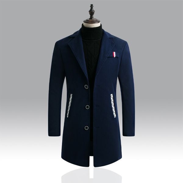 

new overcoat woollen long warm hombre men's coats thick winter autumn windbreaker male fashion business casual windproof thermal, Black